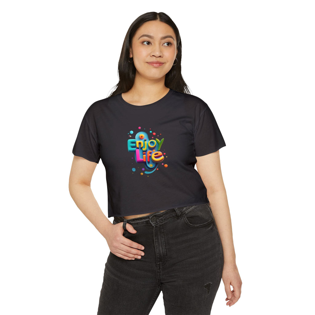 Enjoy Life Festival Crop Top — Women's  Retro Graphic