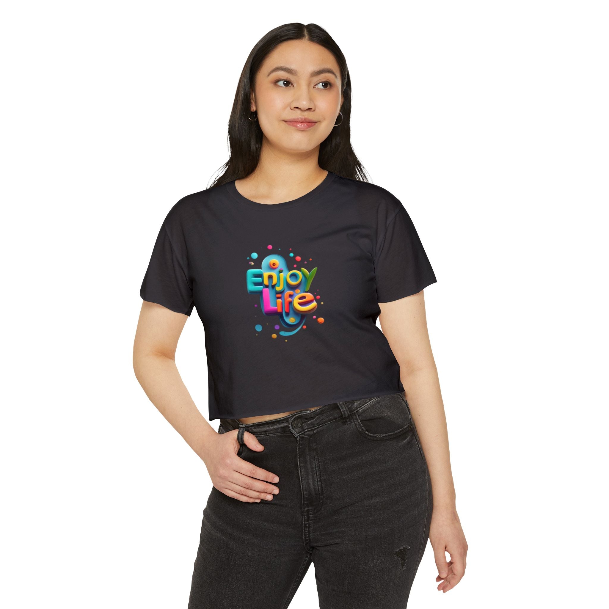 Enjoy Life Festival Crop Top — Women's  Retro Graphic
