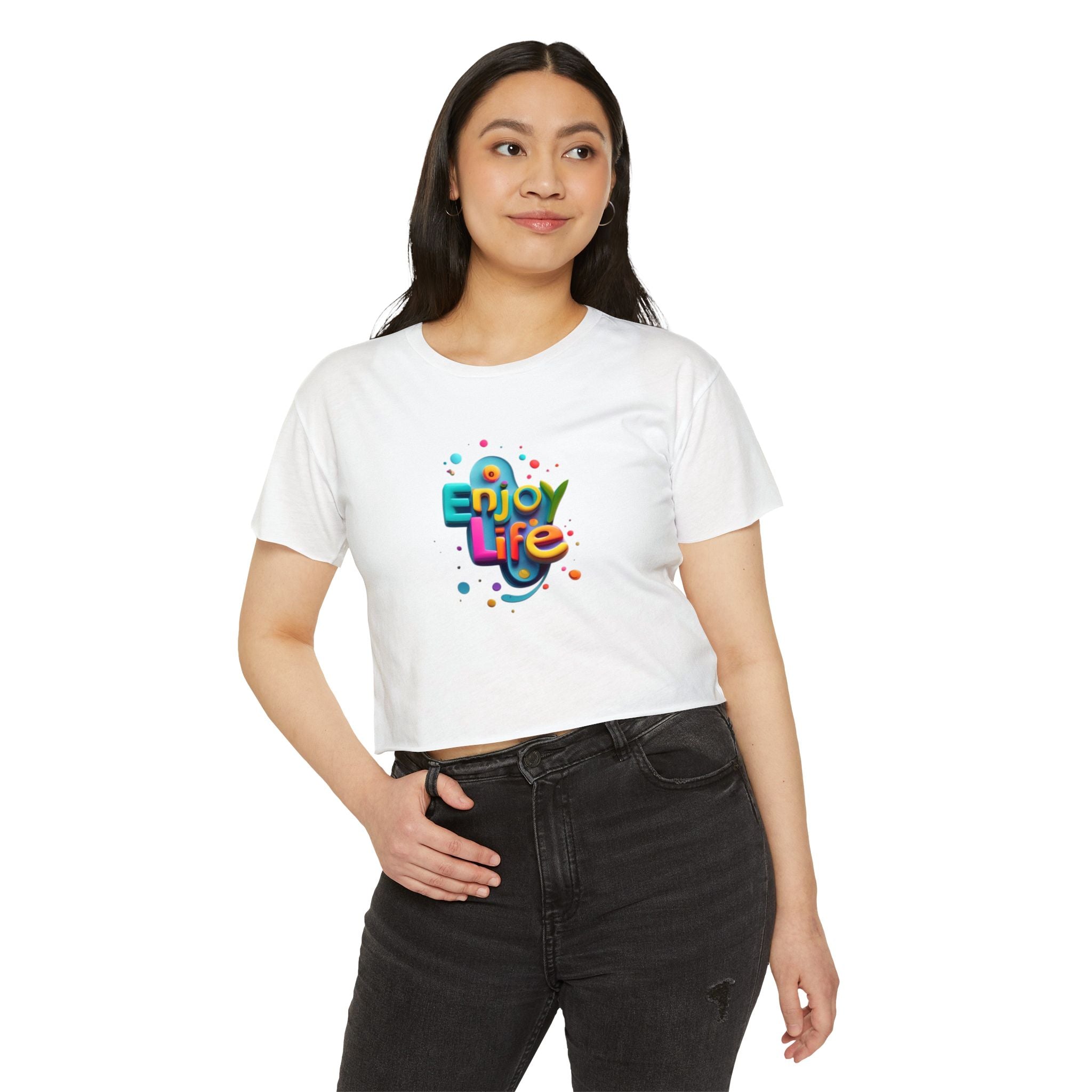 Enjoy Life Festival Crop Top — Women's  Retro Graphic